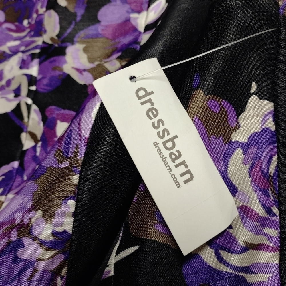 DB Established 1962 Size 4 Purple Floral Black Satin Sleeveless Flare Dress NWT - Picture 9 of 10